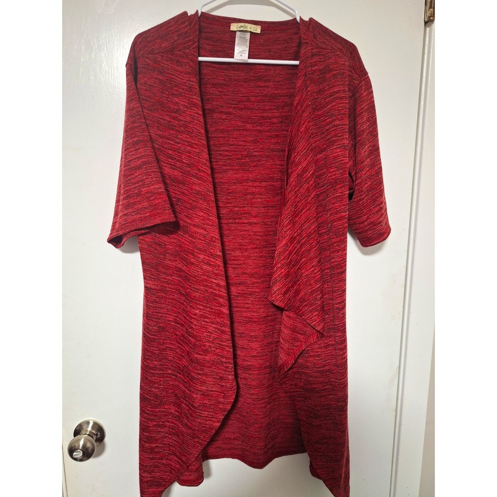 Camille & Co Women Medium Cardigan Sweater Open Front Draped Red Black Knit M